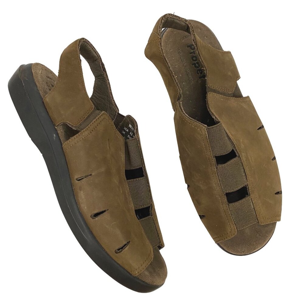 Propet Brown Leather Comfort Slingback Walker Sandals Cushioned Womens 8.5M